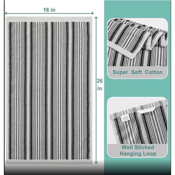 6 Pack Large Cotton Kitchen Towels Set – Absorbent Striped Dish Drying Cloths - Picture 7 of 8